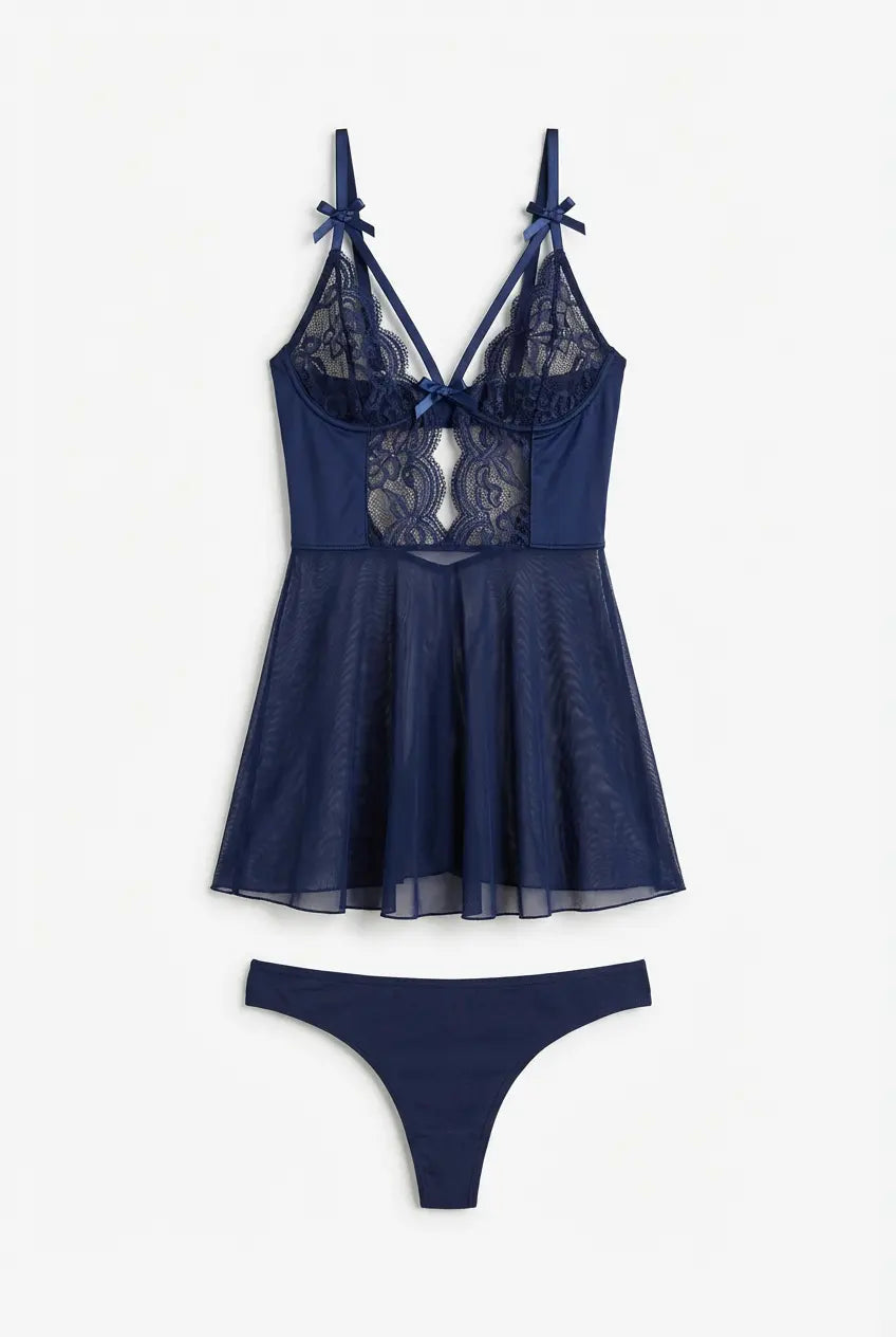 Midnight Lace Sheer Babydoll Set