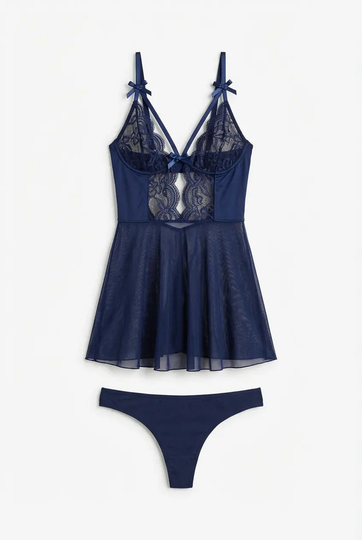 Midnight Lace Sheer Babydoll Set