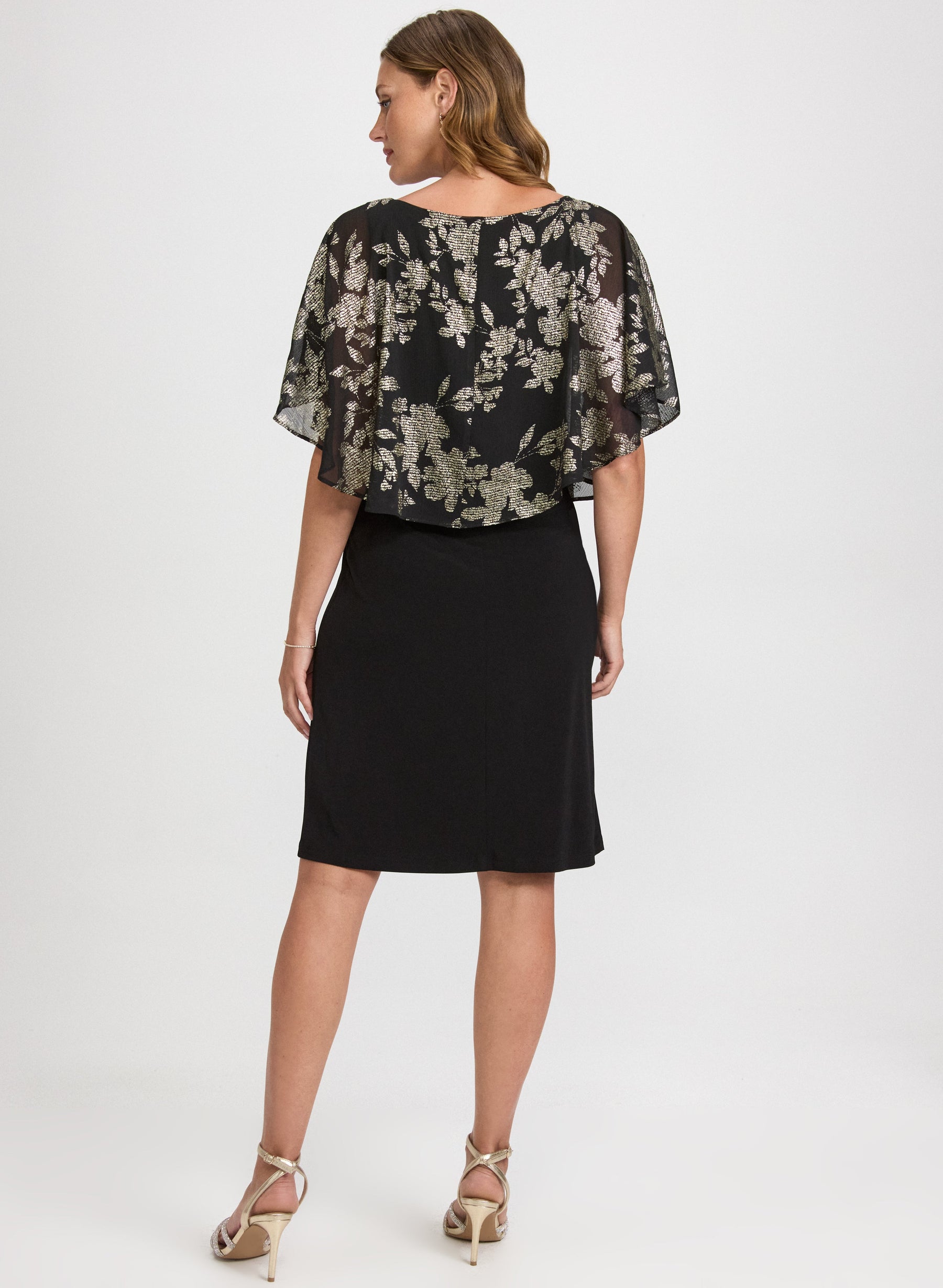 Metallic Floral Overlay Dress