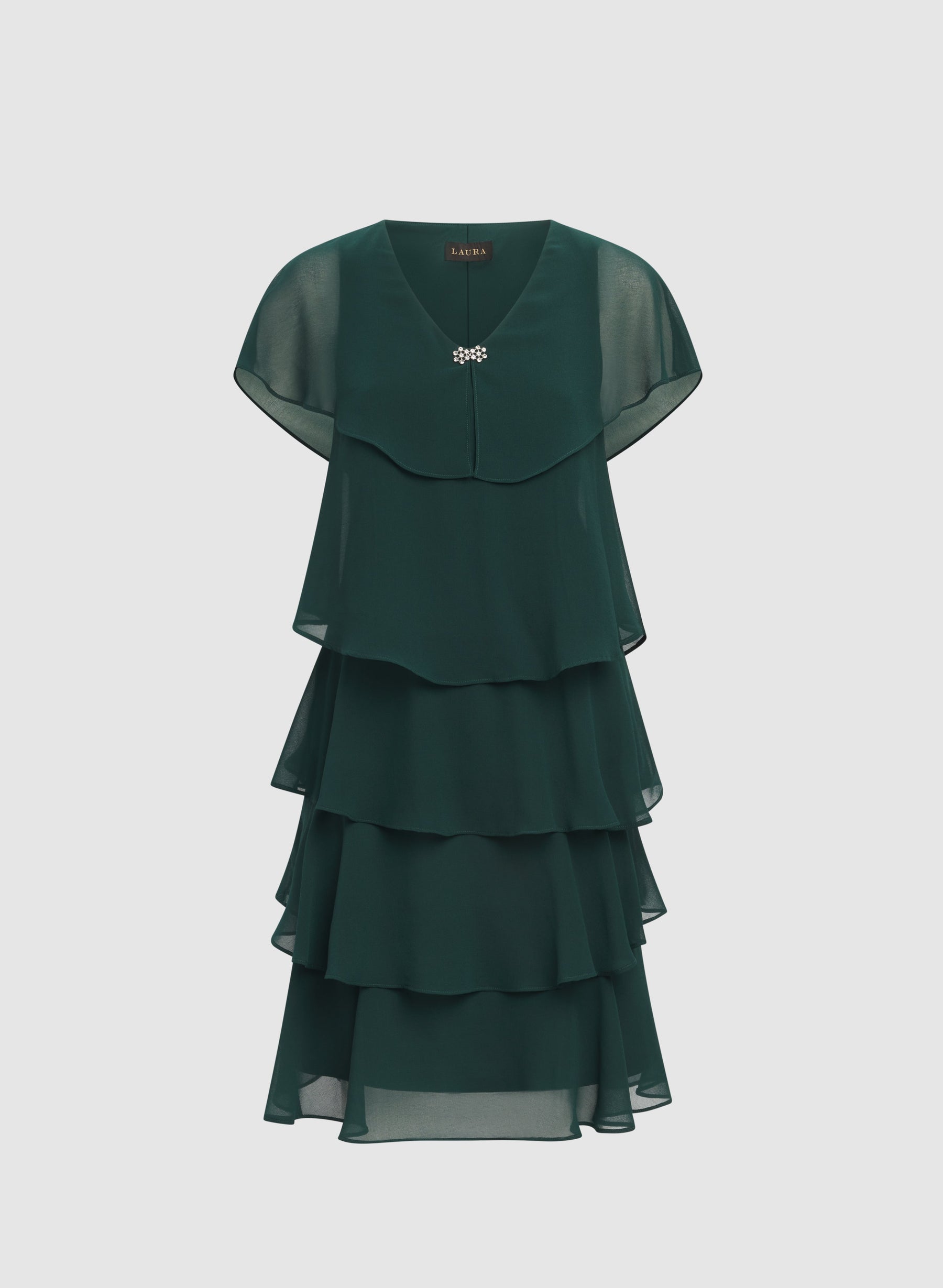Tiered Brooch Embellished Dress