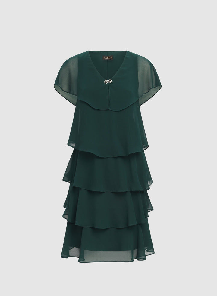 Tiered Brooch Embellished Dress