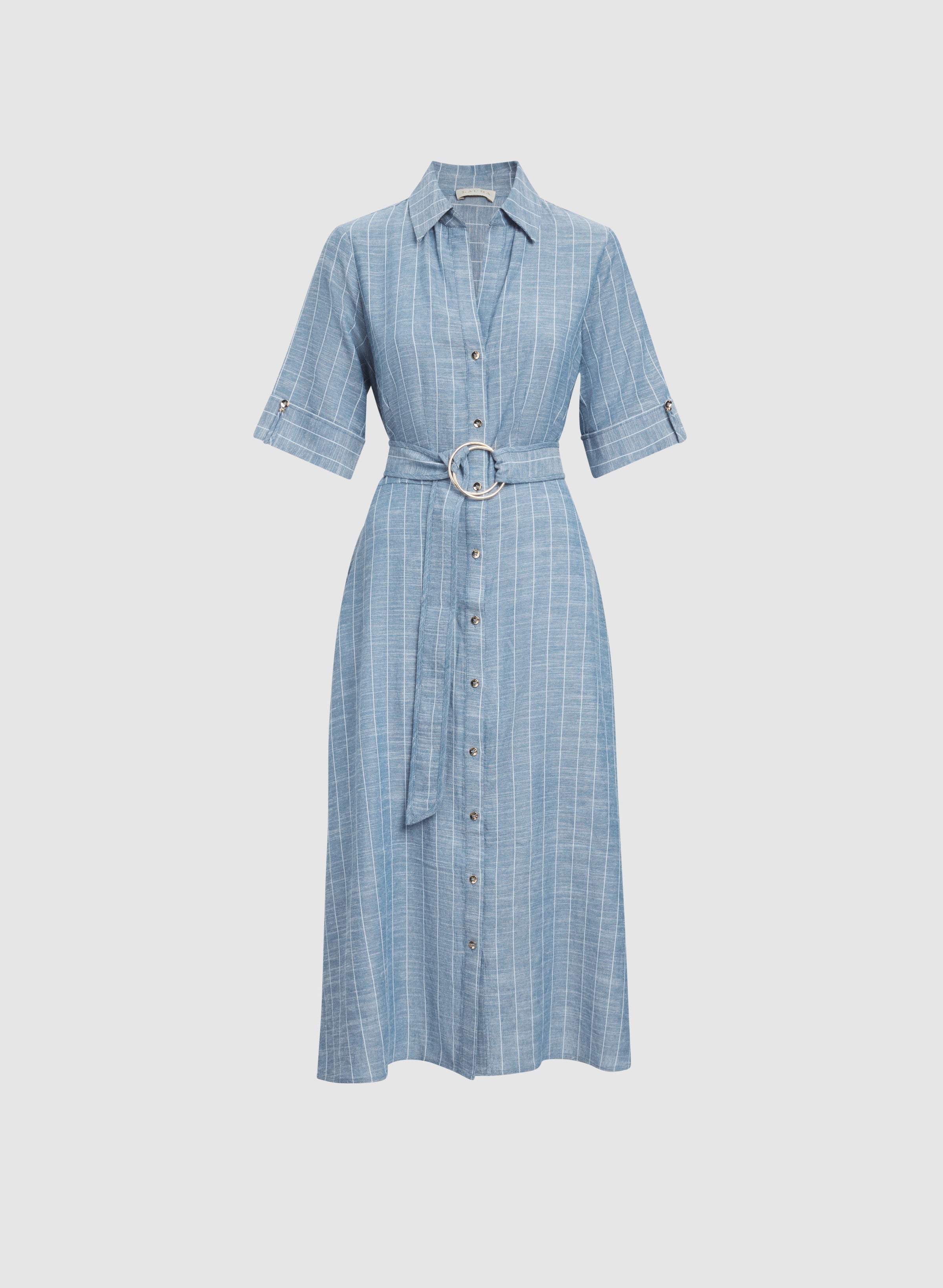 Striped Linen-Blend Shirt Dress