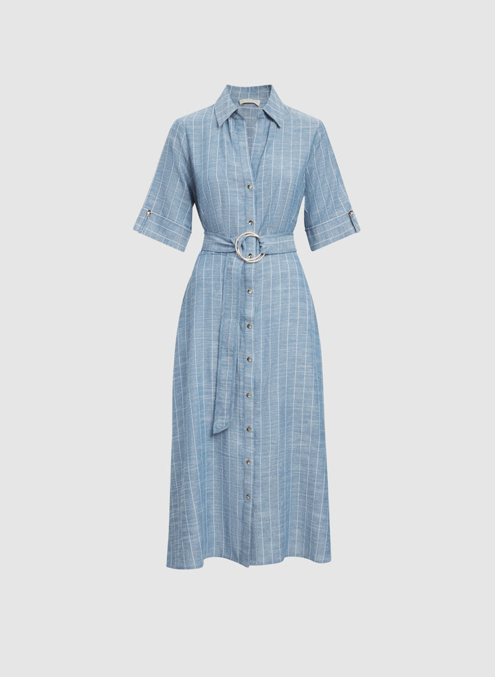 Striped Linen-Blend Shirt Dress