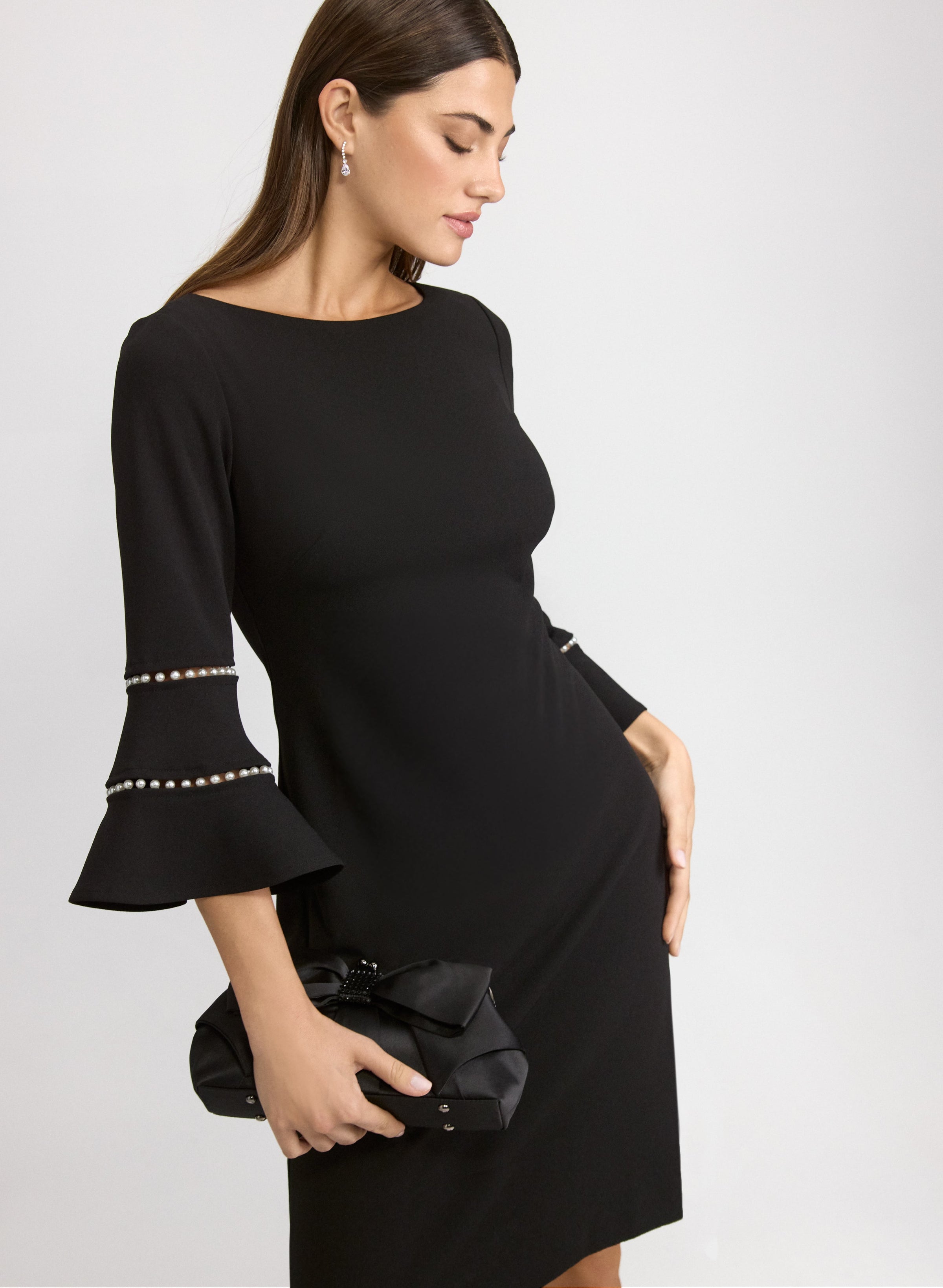 Pearl Embellished Bell Sleeve Dress