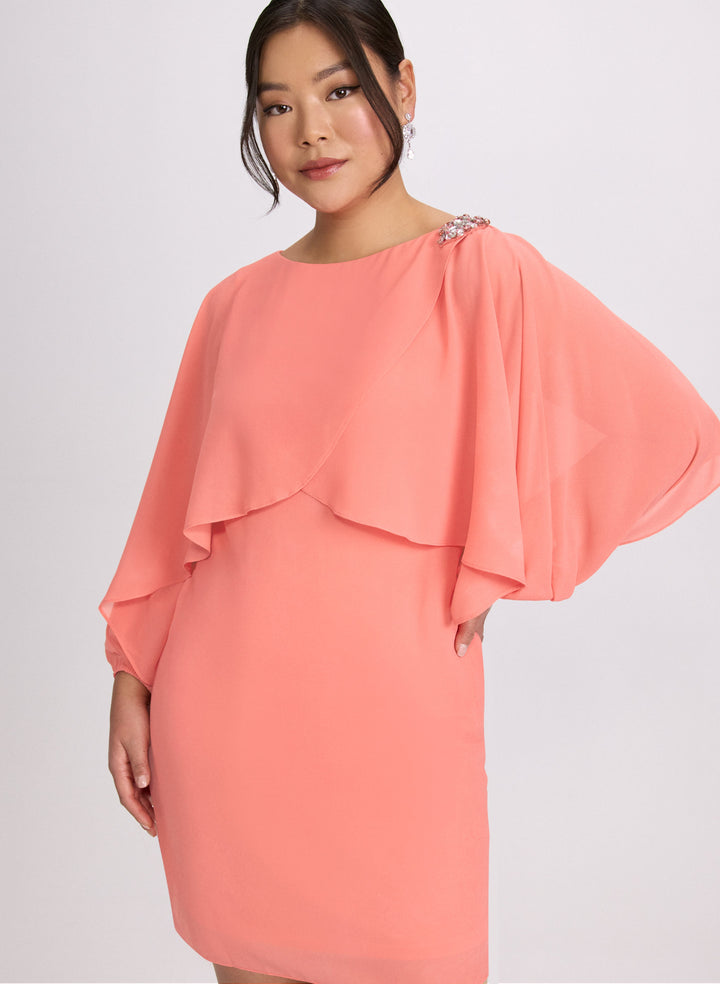 Brooch Embellished Capelet Dress
