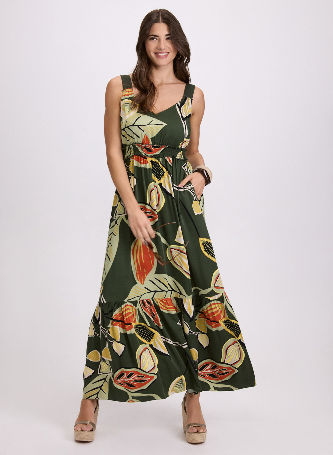Leaf Print Maxi Dress