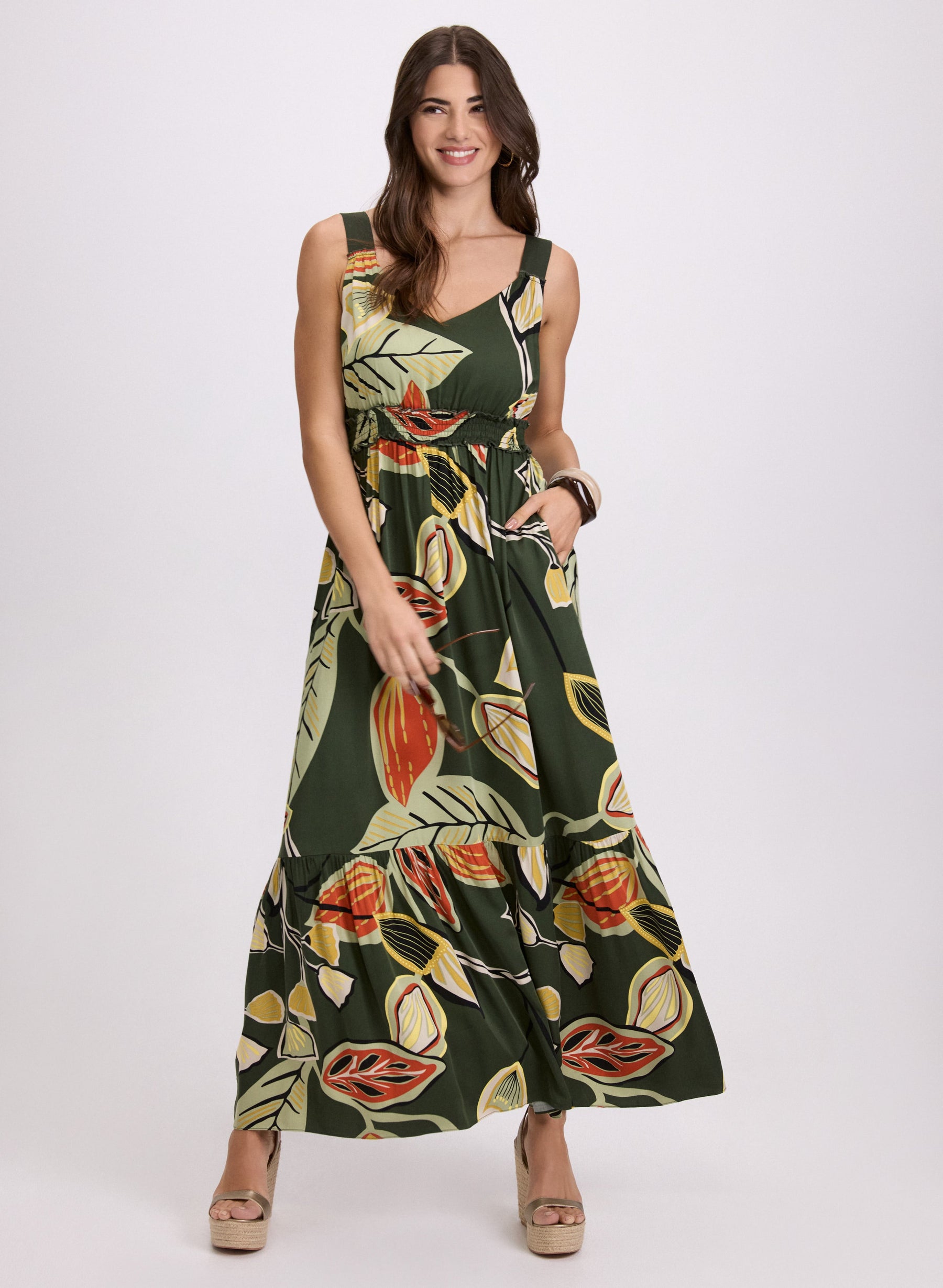 Leaf Print Maxi Dress