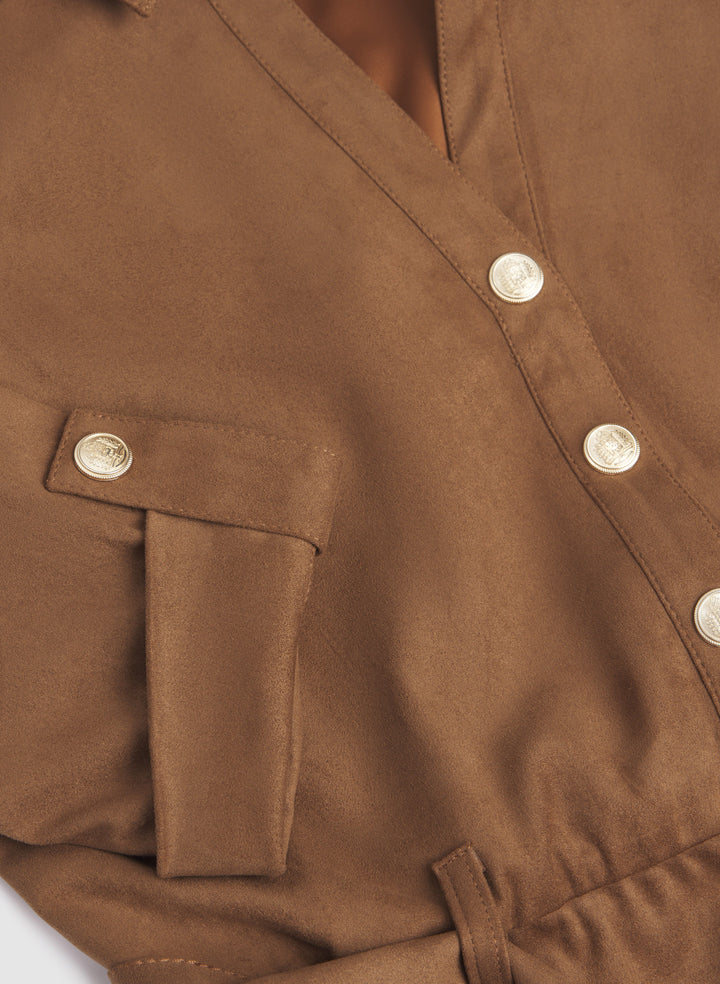 Faux-Suede Shirt Dress