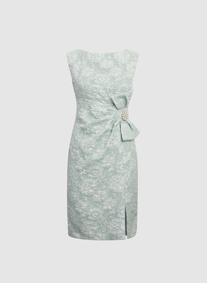 Jeweled Floral Jacquard Dress