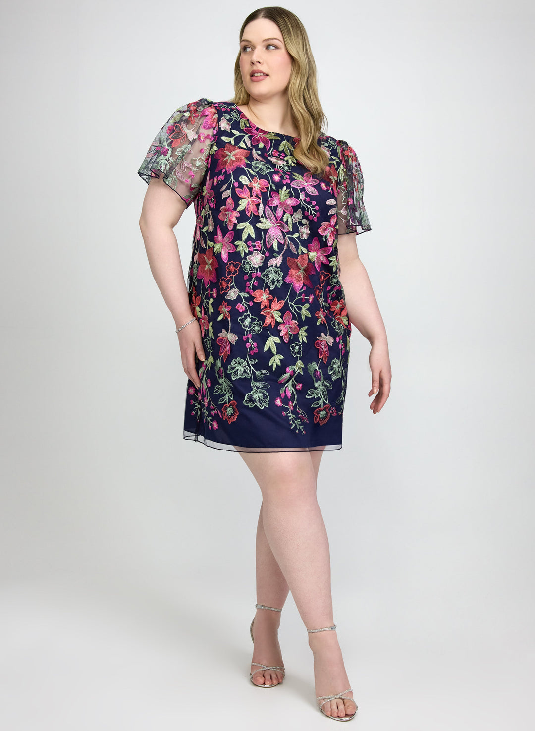 Floral Embroidered Mesh Dress