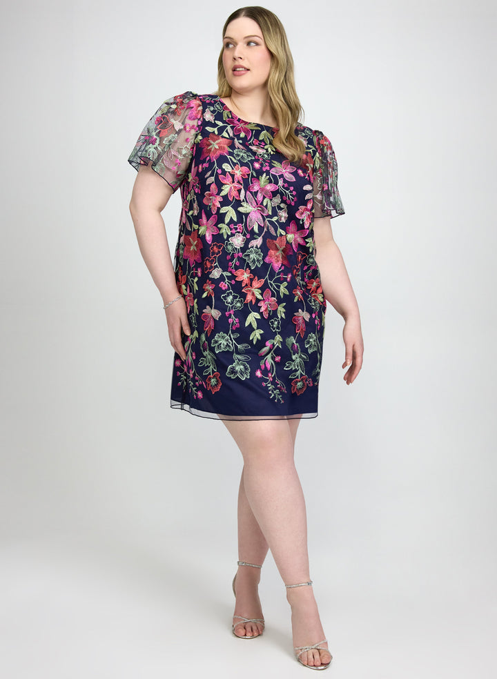 Floral Embroidered Mesh Dress