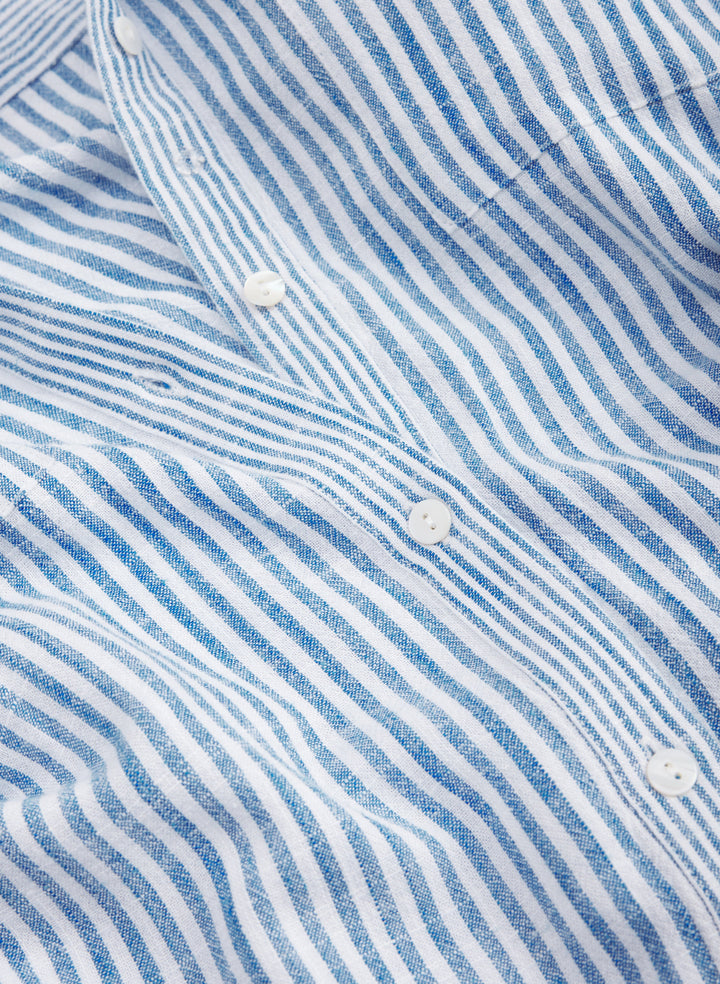 Striped Linen-Blend Shirt Dress