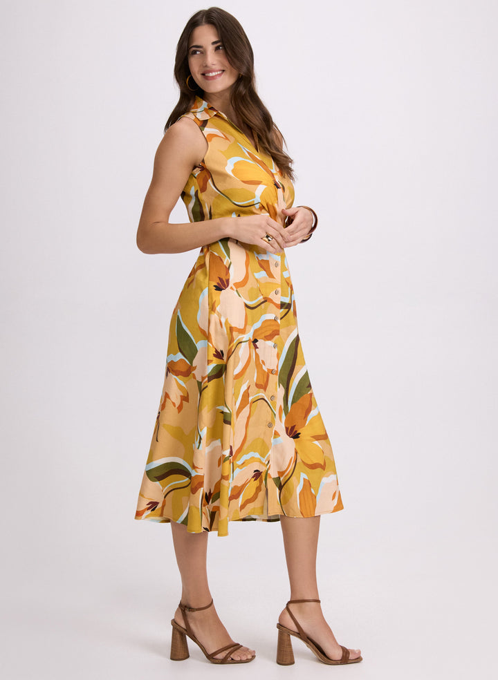 Floral Linen-Blend Dress