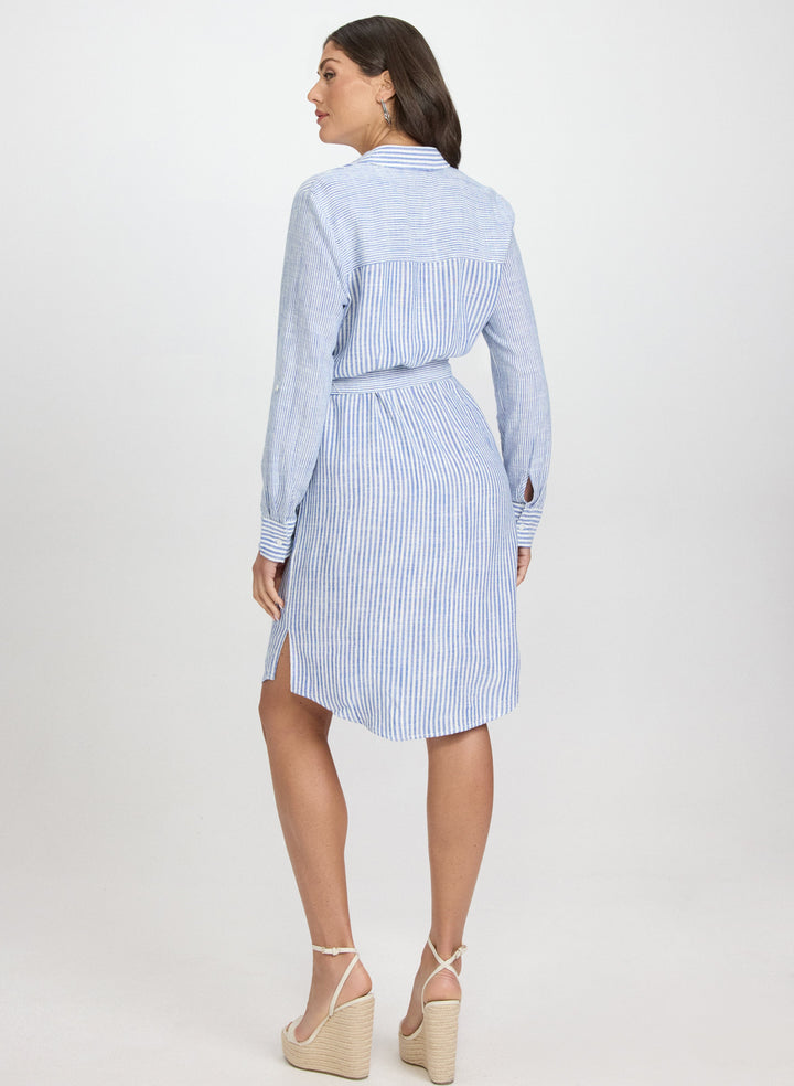 Striped Linen-Blend Shirt Dress