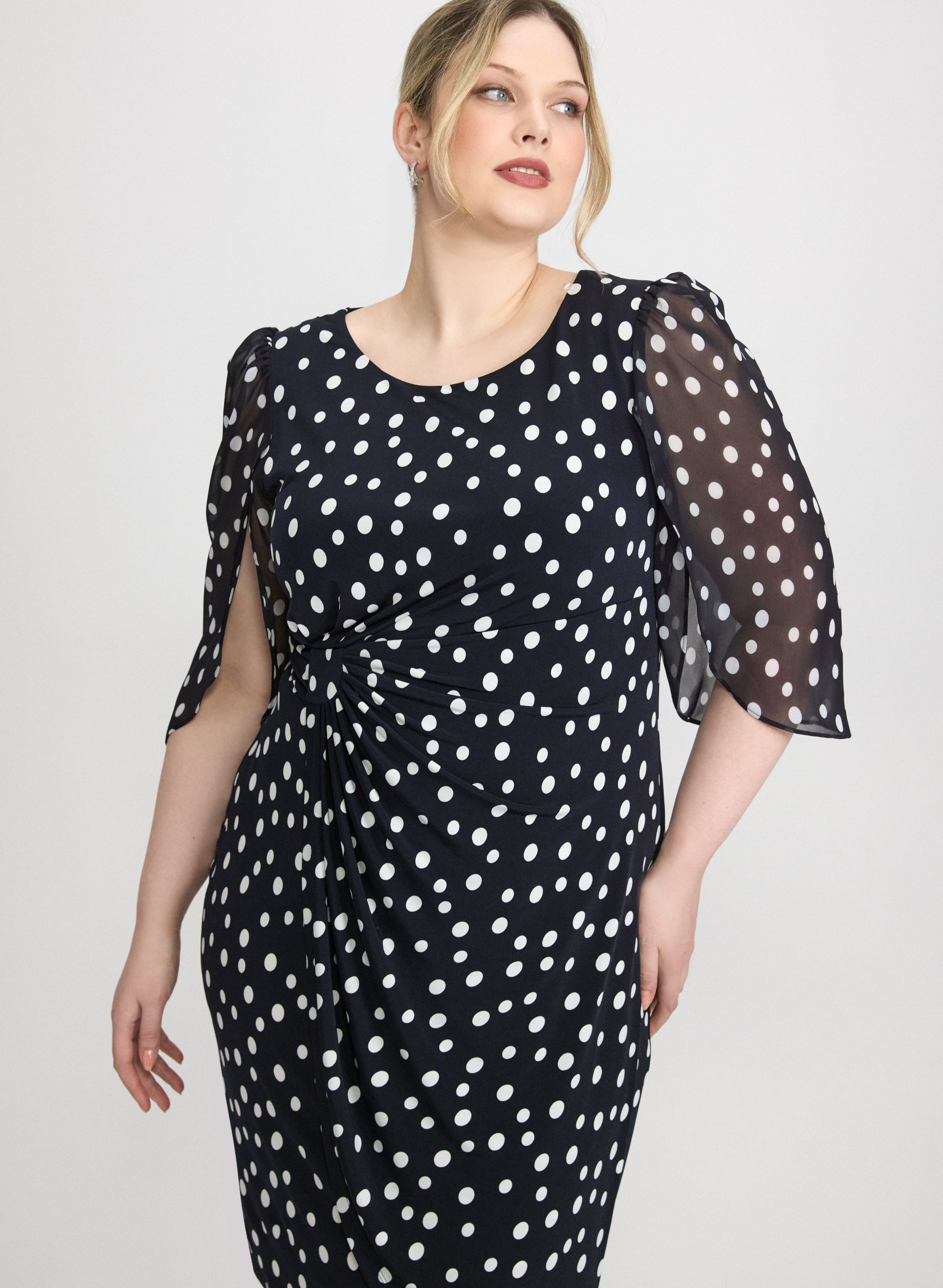 Polka Dot Cape Sleeve Dress