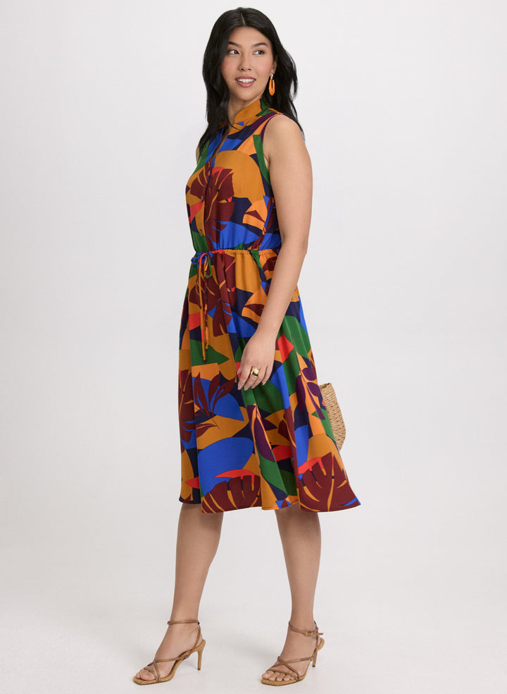 Tropical Drawstring Waist Dress