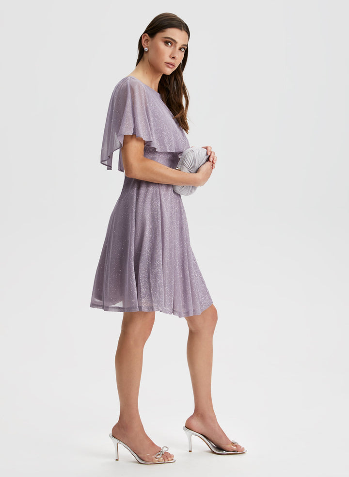 Glitter Mesh Capelet Dress