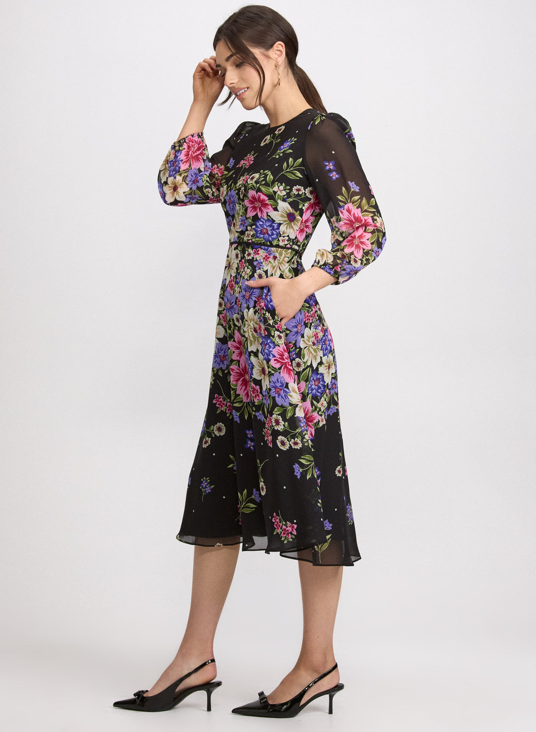 Cascade Floral Print Dress