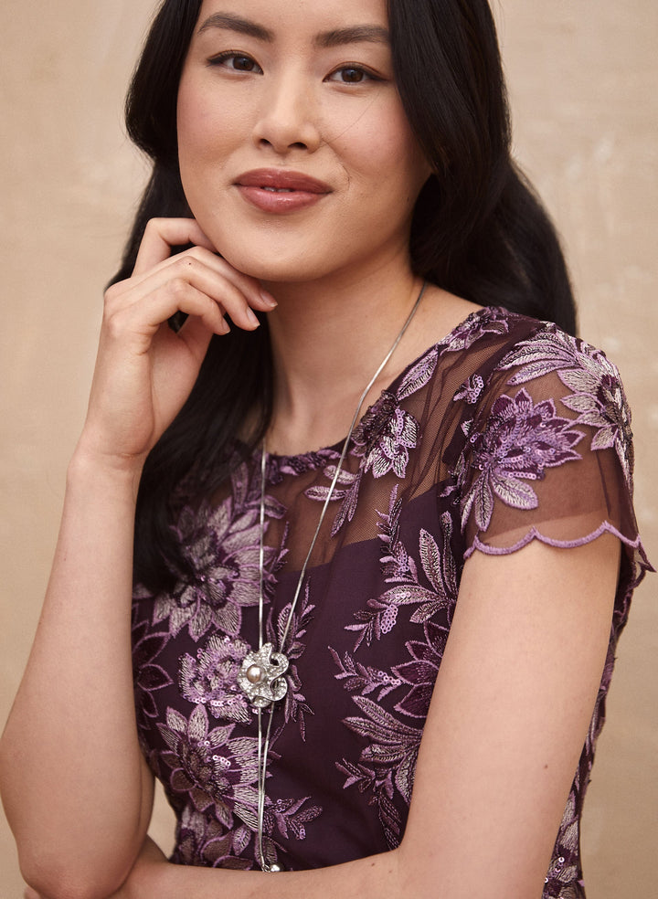 Floral Embroidery & Mesh Dress