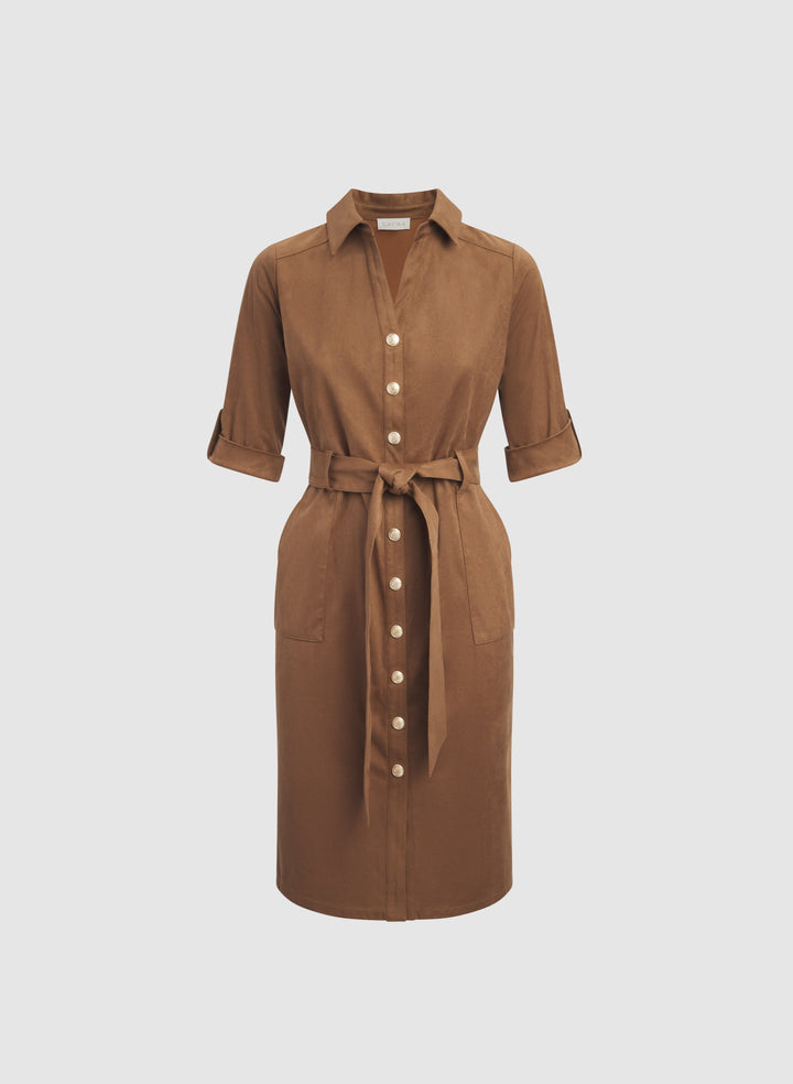 Faux-Suede Shirt Dress