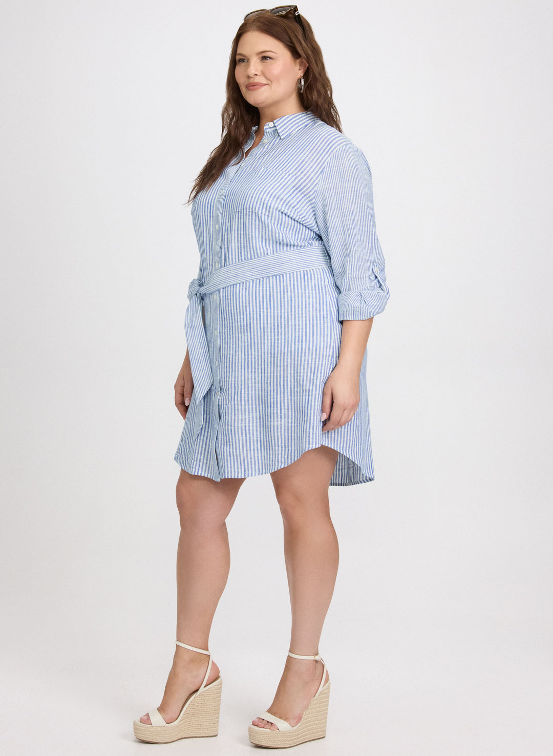 Striped Linen-Blend Shirt Dress