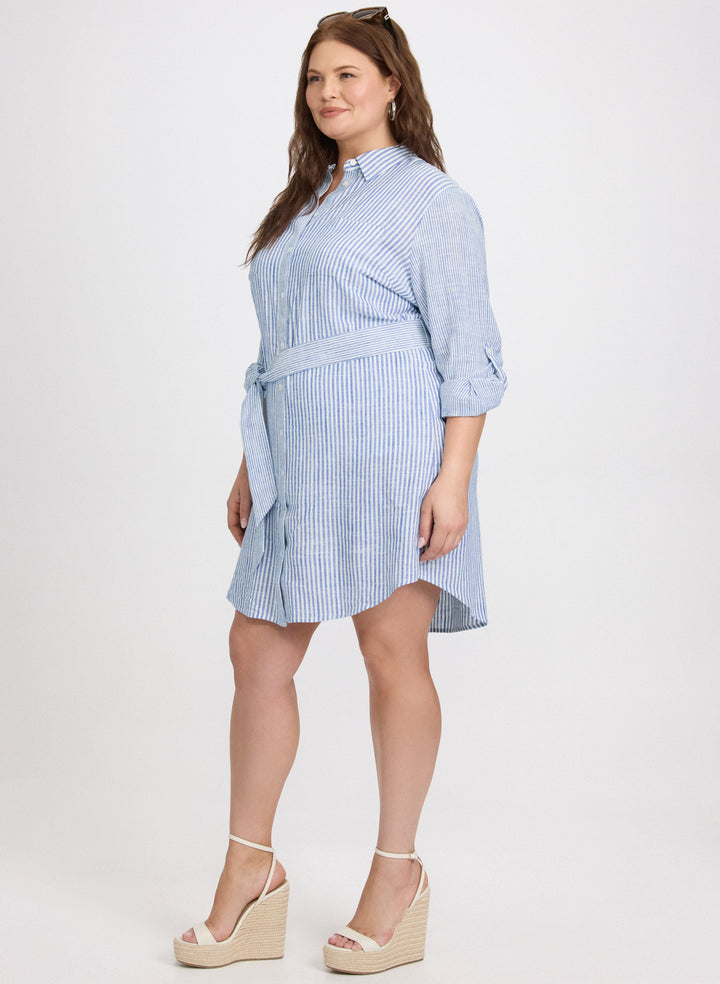 Striped Linen-Blend Shirt Dress