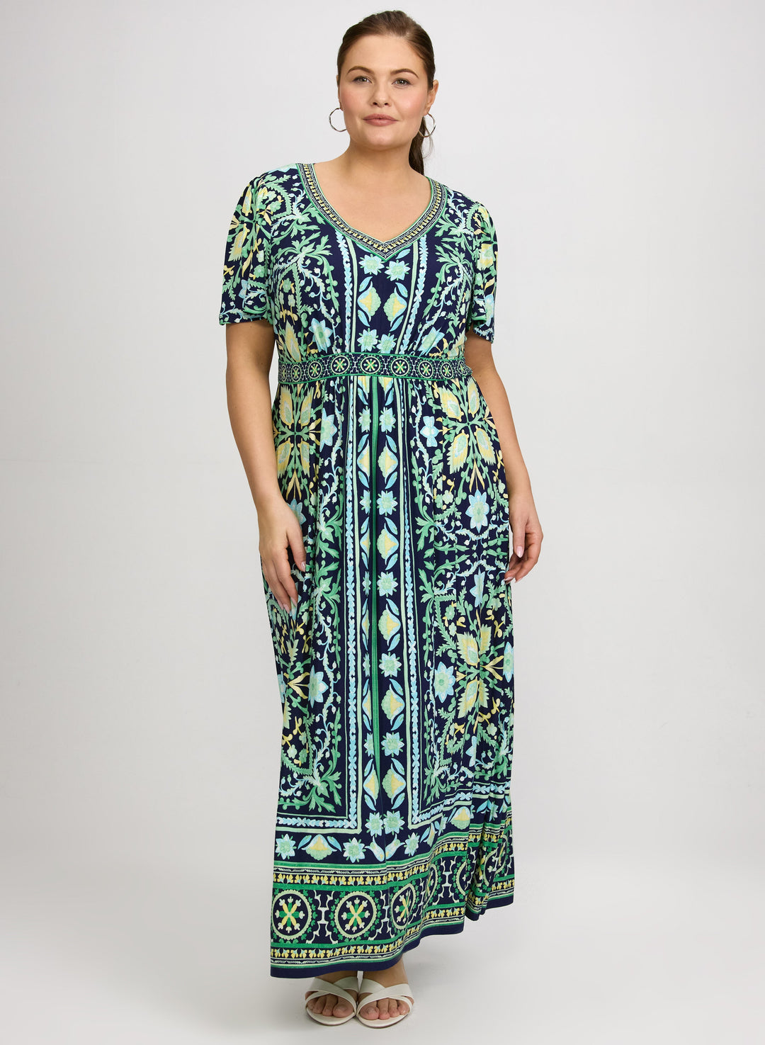 Ornate Floral Print Dress