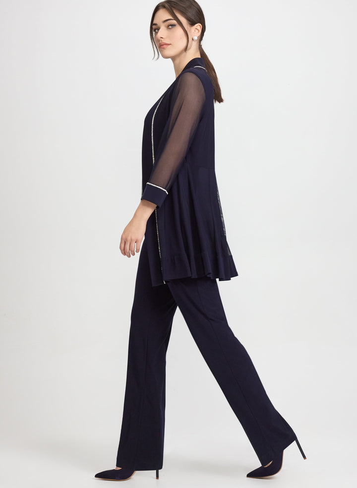 Rhinestone Trim Jacket, Top & Pants Set