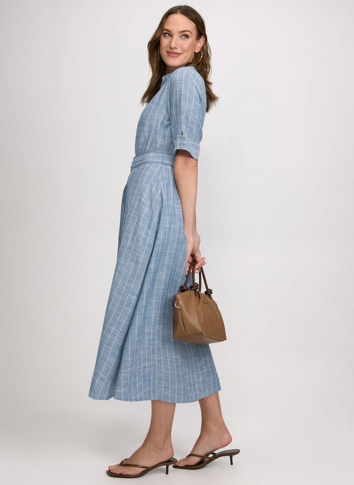 Striped Linen-Blend Shirt Dress