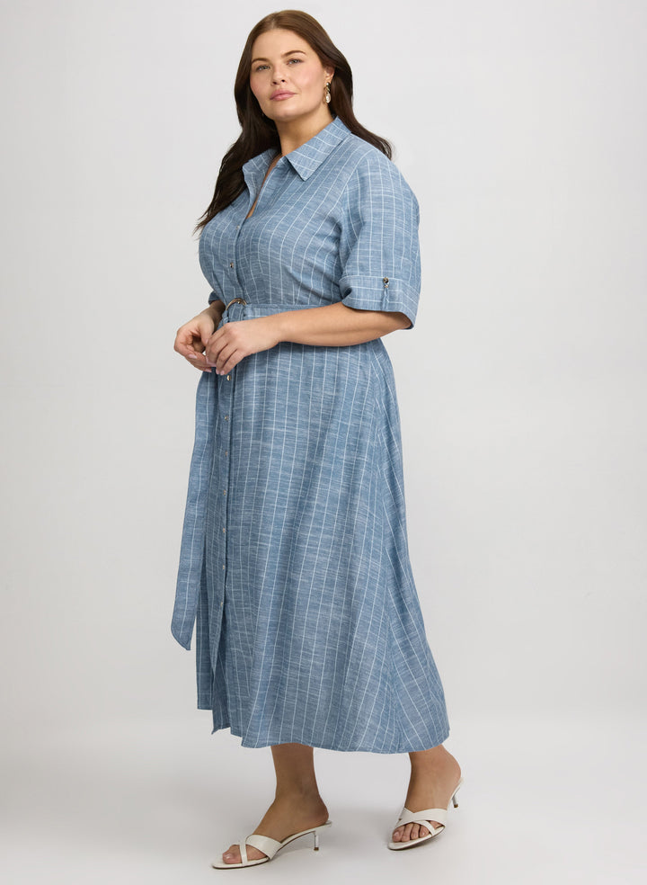 Striped Linen-Blend Shirt Dress