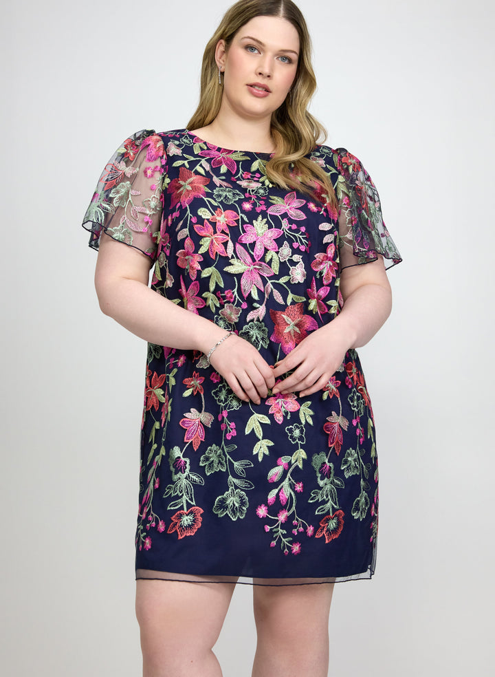 Floral Embroidered Mesh Dress
