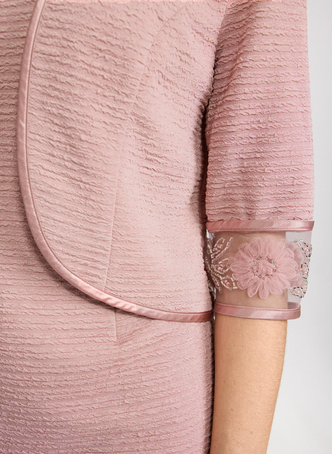 Beaded Floral Trim Jacket & Dress Set