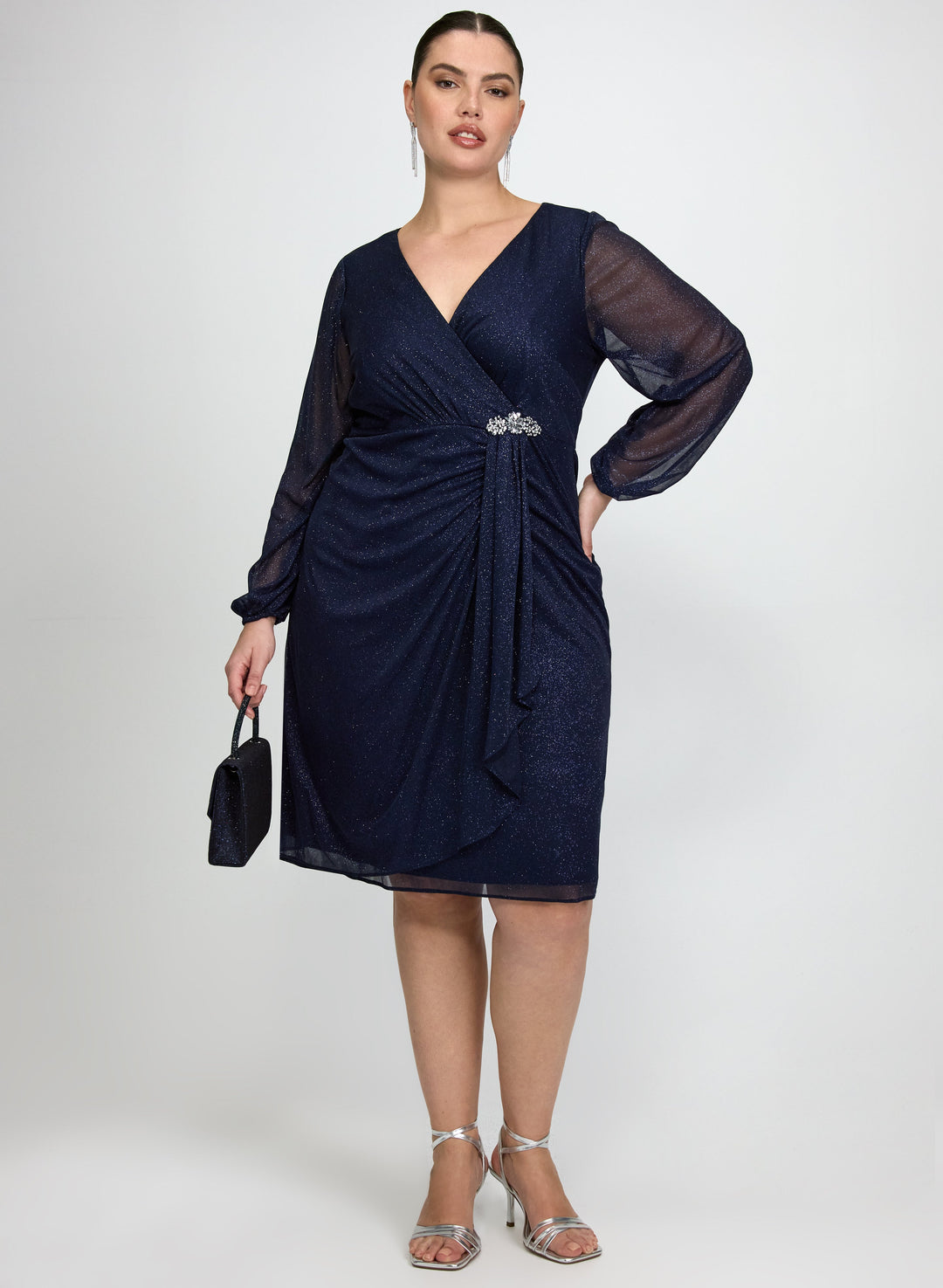 Draped Glitter Mesh Dress