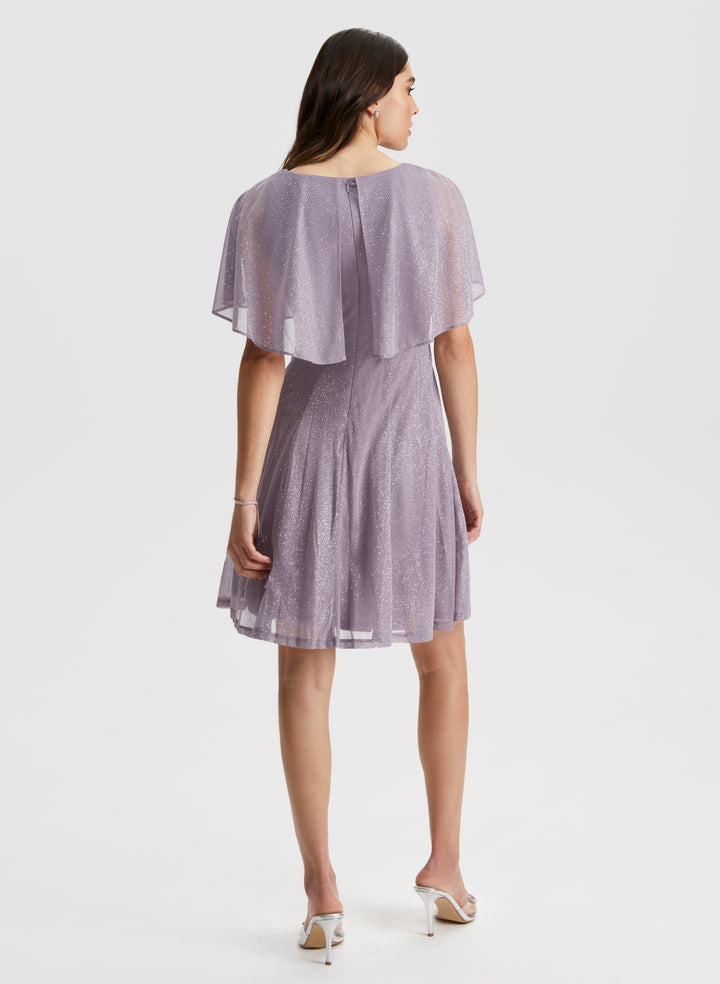 Glitter Mesh Capelet Dress