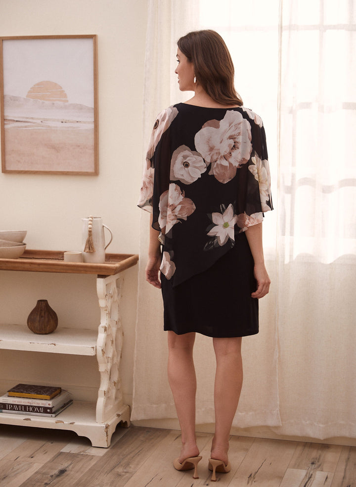 Floral Chiffon Poncho Dress