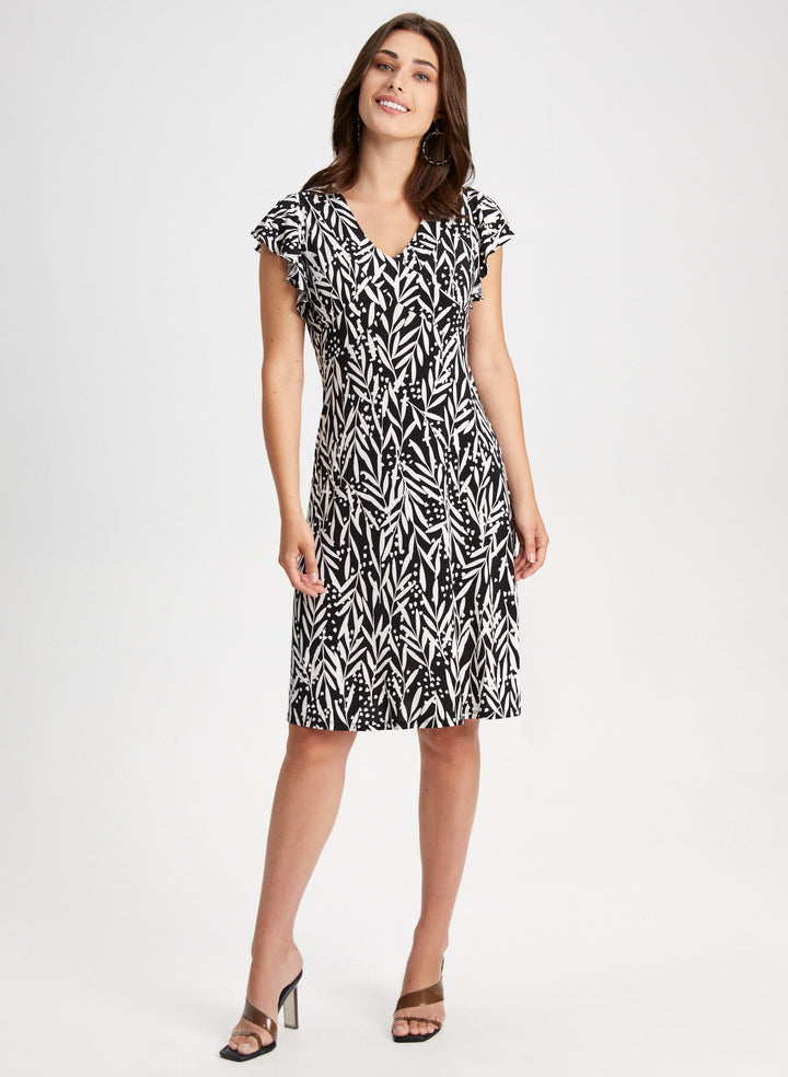 Leaf Print Ruffle Sleeve Dress
