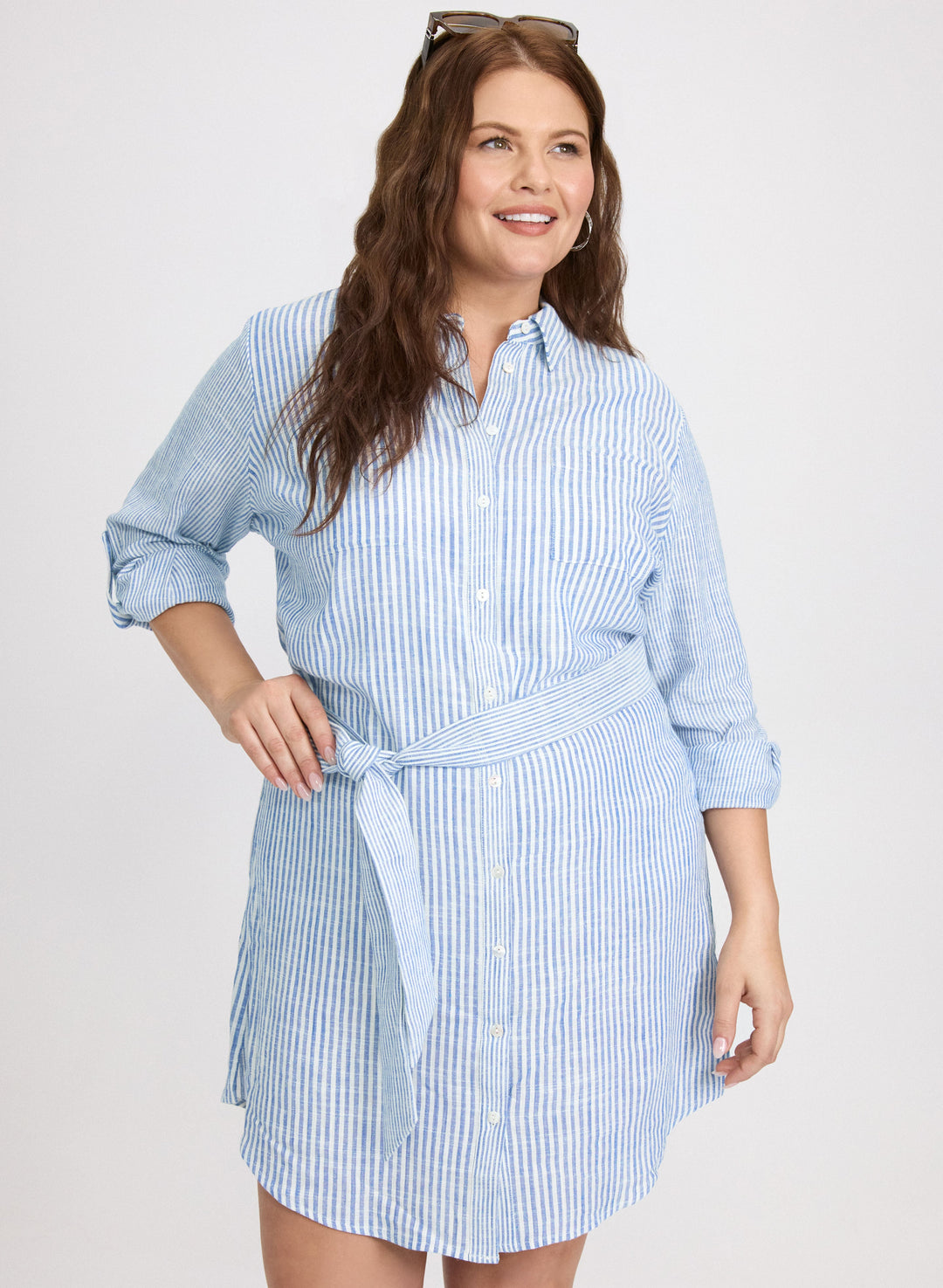 Striped Linen-Blend Shirt Dress