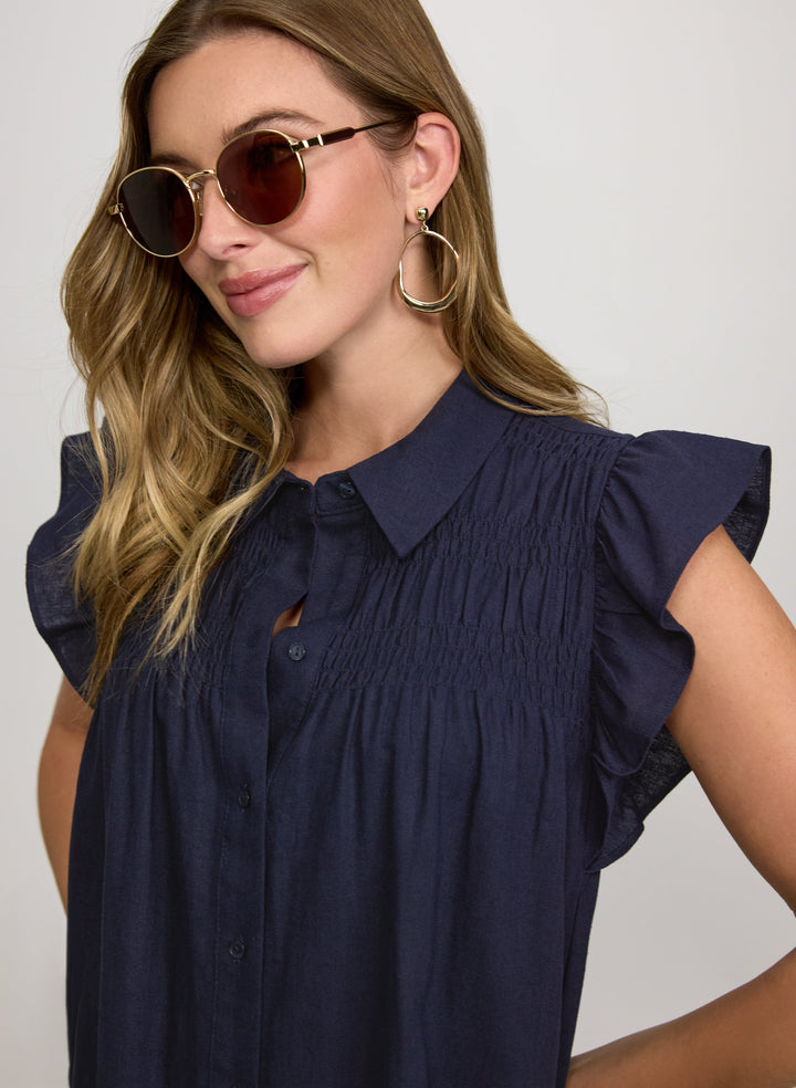 Linen-Blend Button-Down Dress