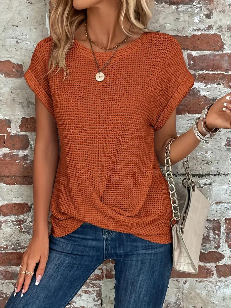 Sophia - Twist-Hem Waffle Tee
