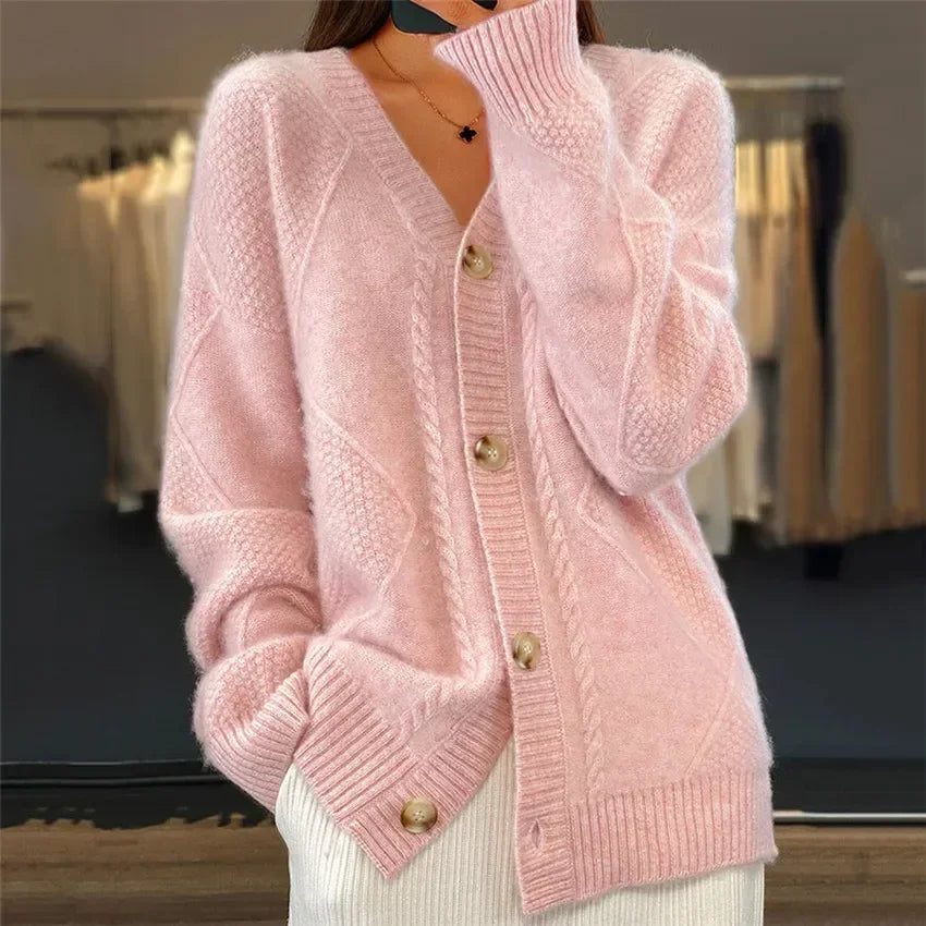 Lena Cardigan Femme – Gilet en Cachemire Doux à Boutons & Manches Longues Élégantes