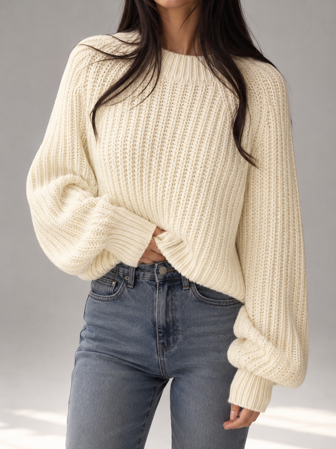 Chunky Knit Oversized Crewneck Sweater