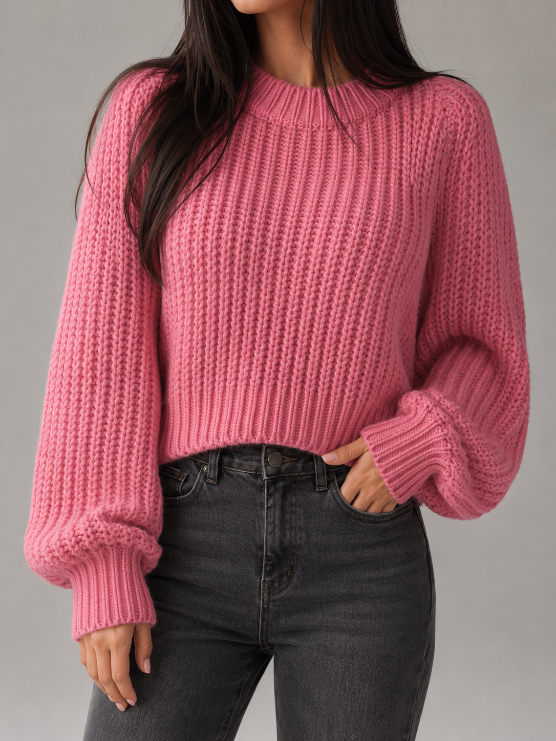 Chunky Knit Oversized Crewneck Sweater