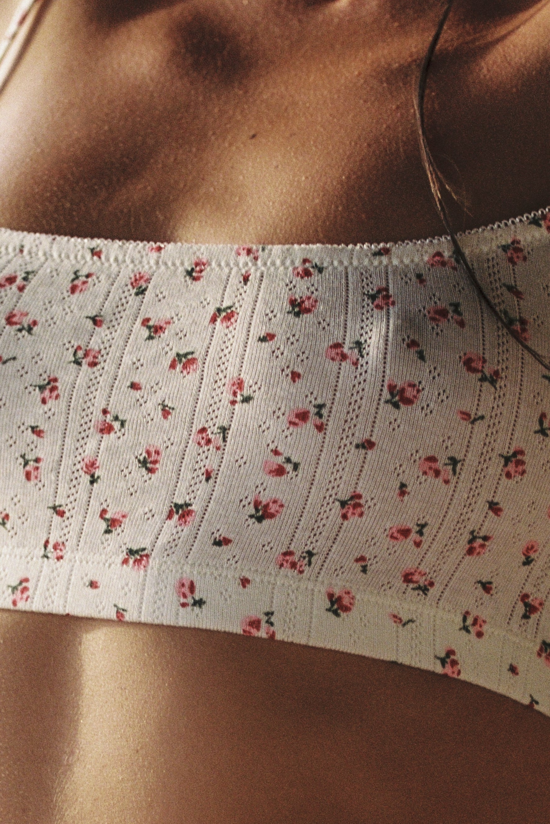 100% Cotton - Sweet Blossom Lingerie Set - Slim Strap Thong