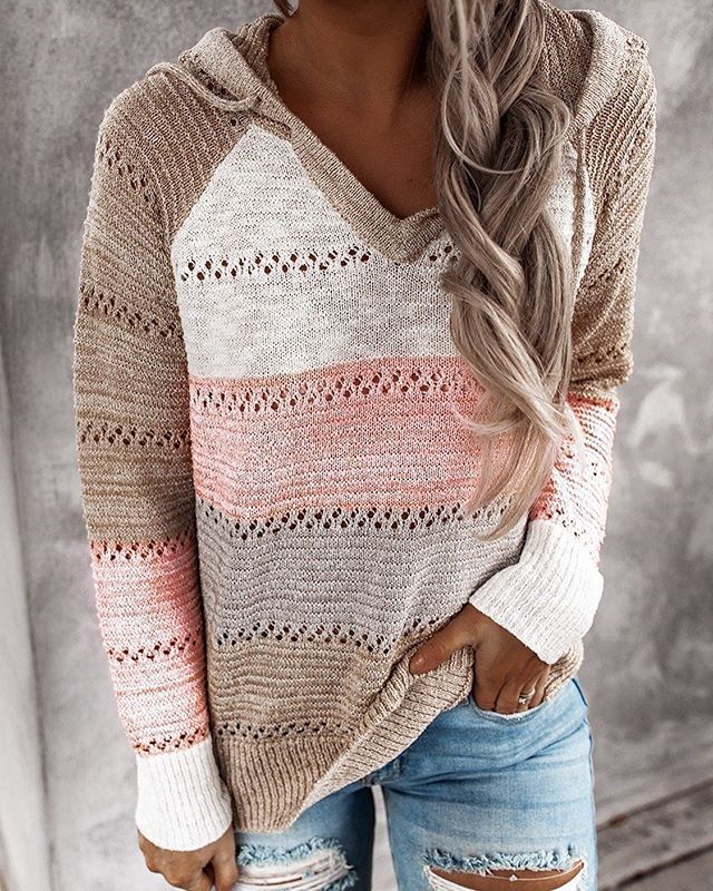 Holly - Striped Knit Hoodie