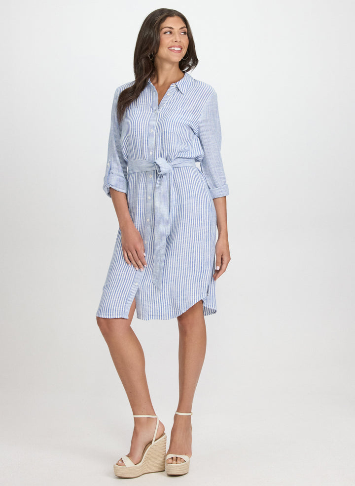 Striped Linen-Blend Shirt Dress