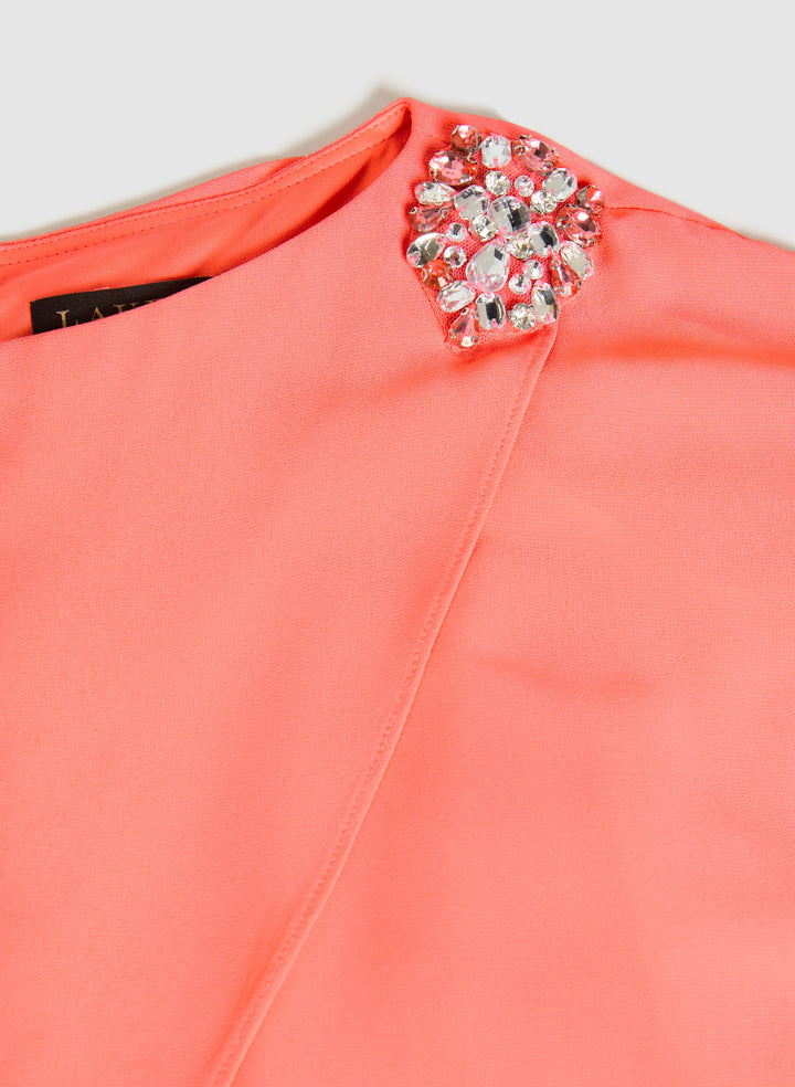 Brooch Embellished Capelet Dress