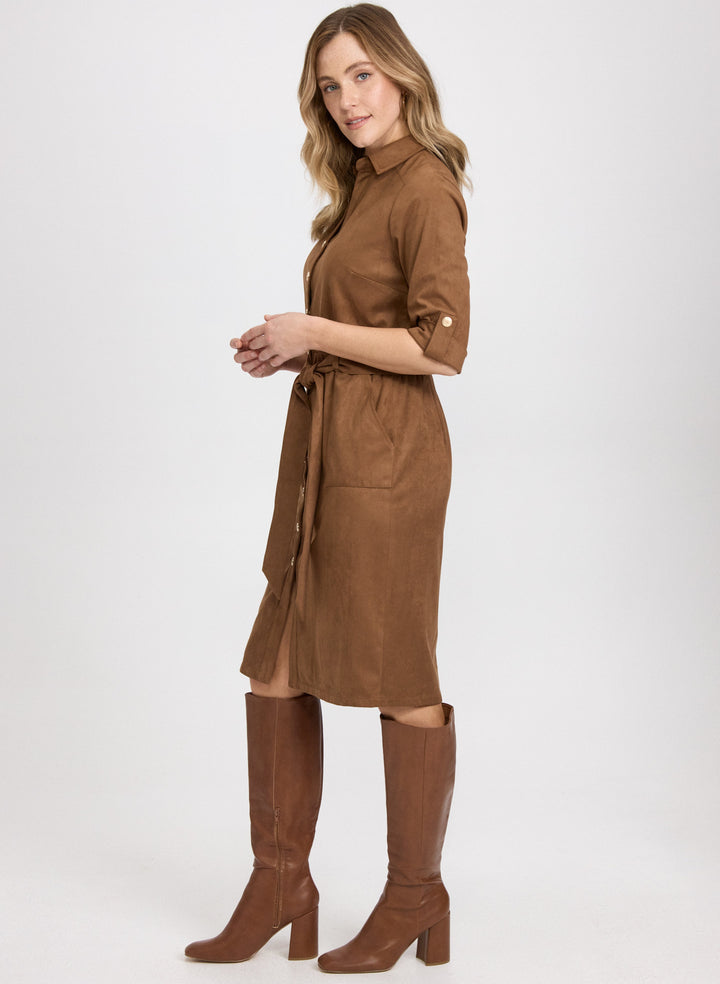 Faux-Suede Shirt Dress