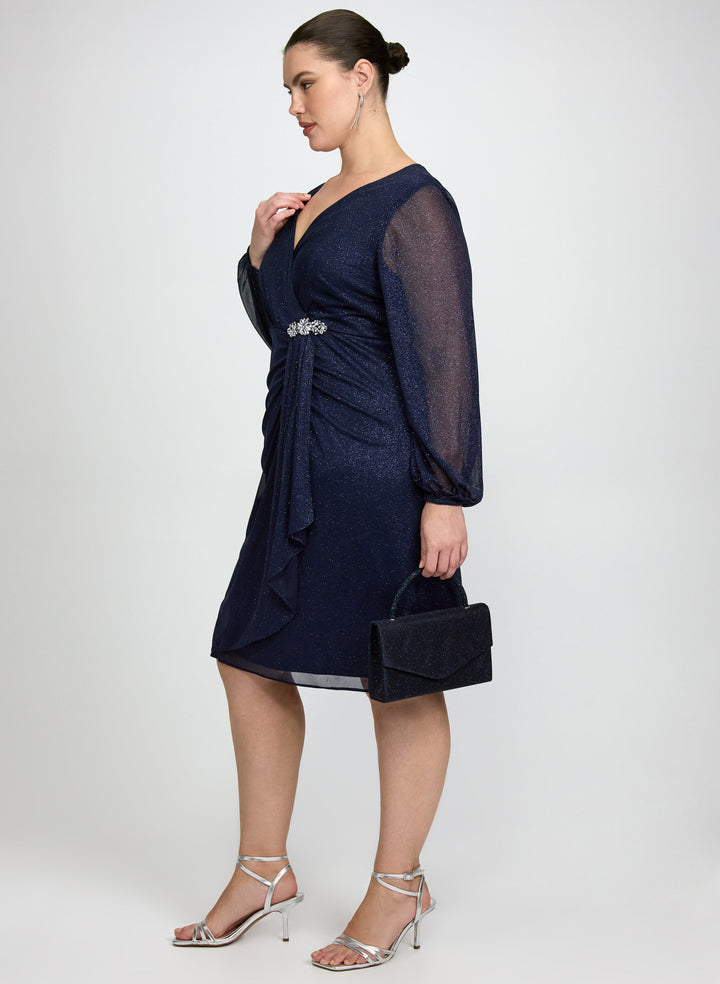 Draped Glitter Mesh Dress