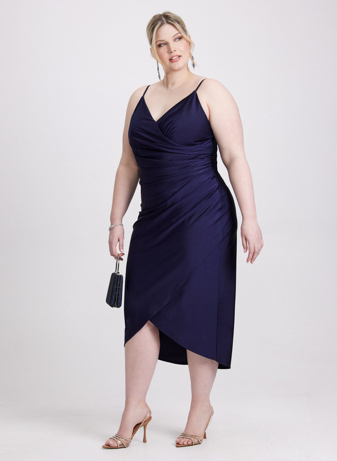 Sleeveless Ruched Wrap-Over Dress
