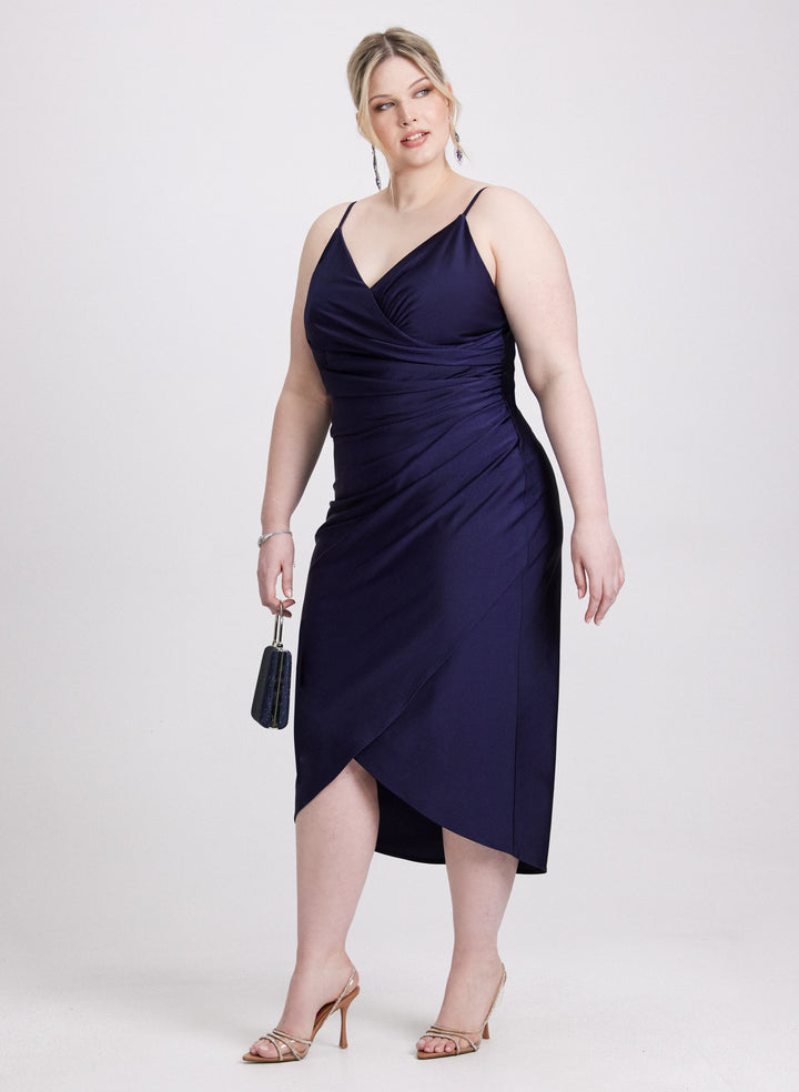 Sleeveless Ruched Wrap-Over Dress